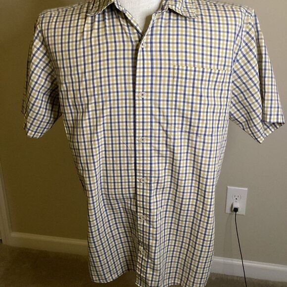 Mens Patagonia Button Up Short Sleeved Top white/tan/blue medium - Picture 1 of 4